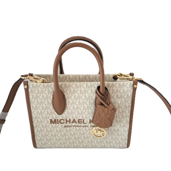Michael Kors Mirella Small Shopper Top Zip Crossbody Handbag Vanilla MK Logo - Picture 1 of 7